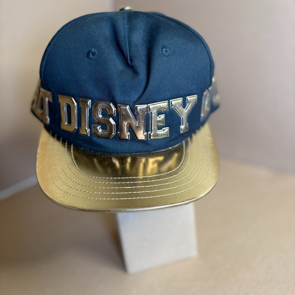 Disney Parks Walt Disney World Snapback Hat Black Gold Flat Brim Cap Adult